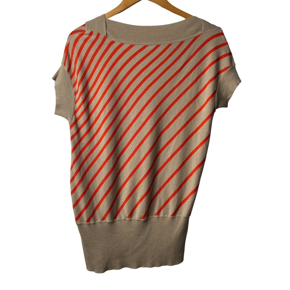 PLANET by Lauren G Stripe Knit Top M Beige Orange Cotton Modal Silk Avant Garde - Picture 4 of 14
